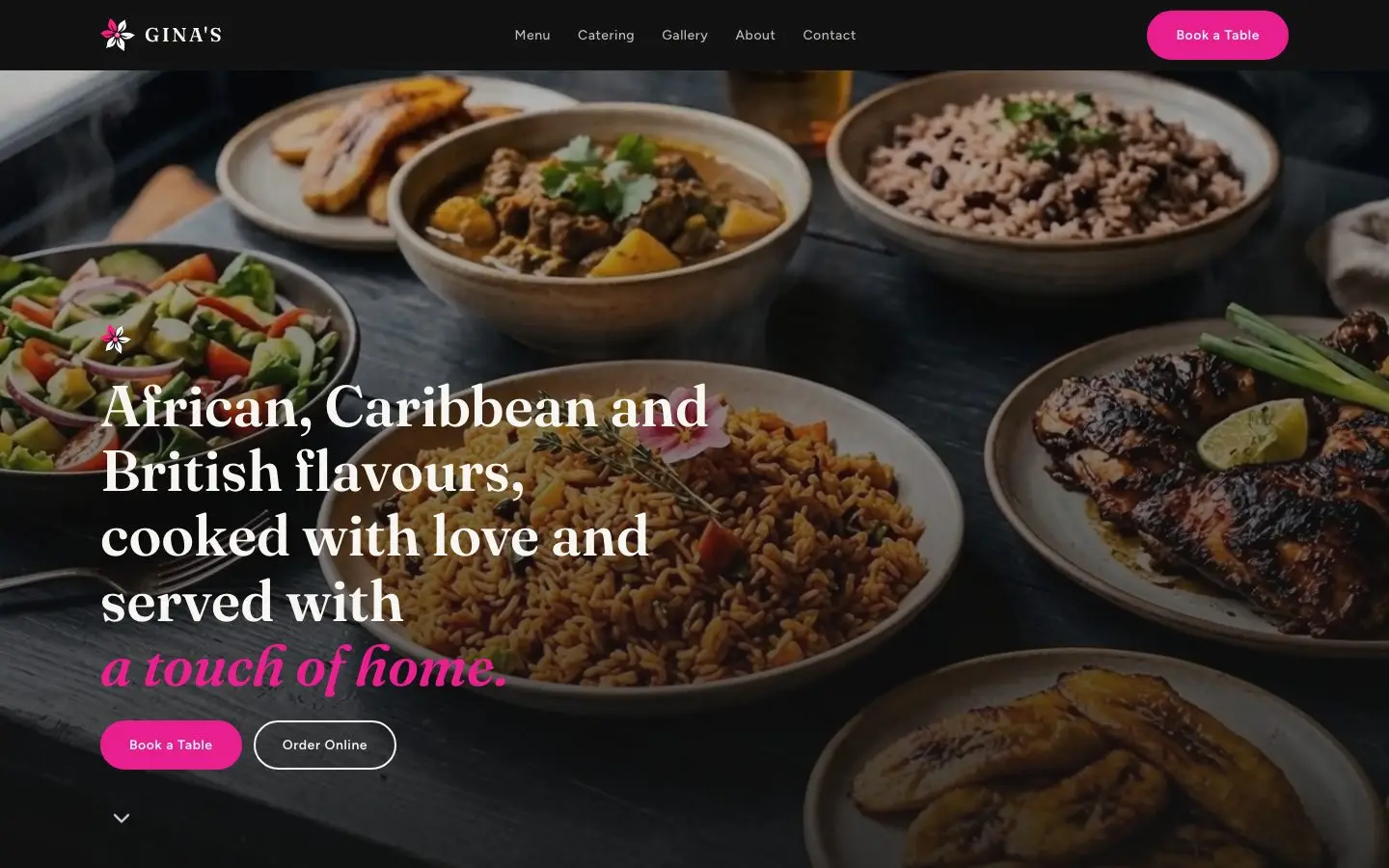 Gina's restaurant website homepage, designed and built by Vervio Digital Co