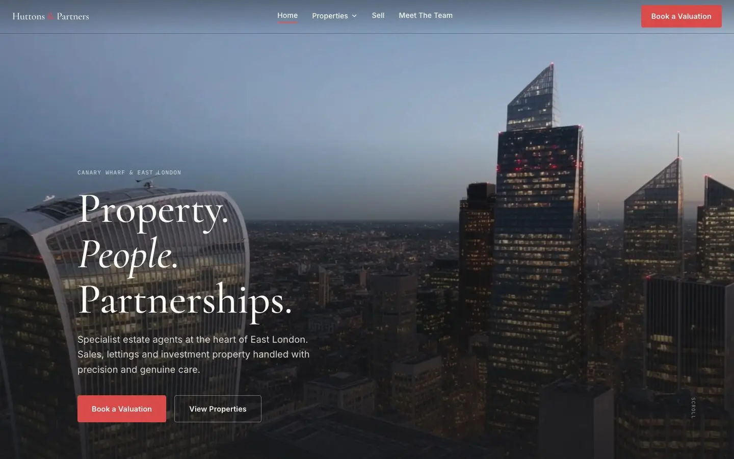 Huttons & Partners estate agency website homepage, designed and built by Vervio Digital Co