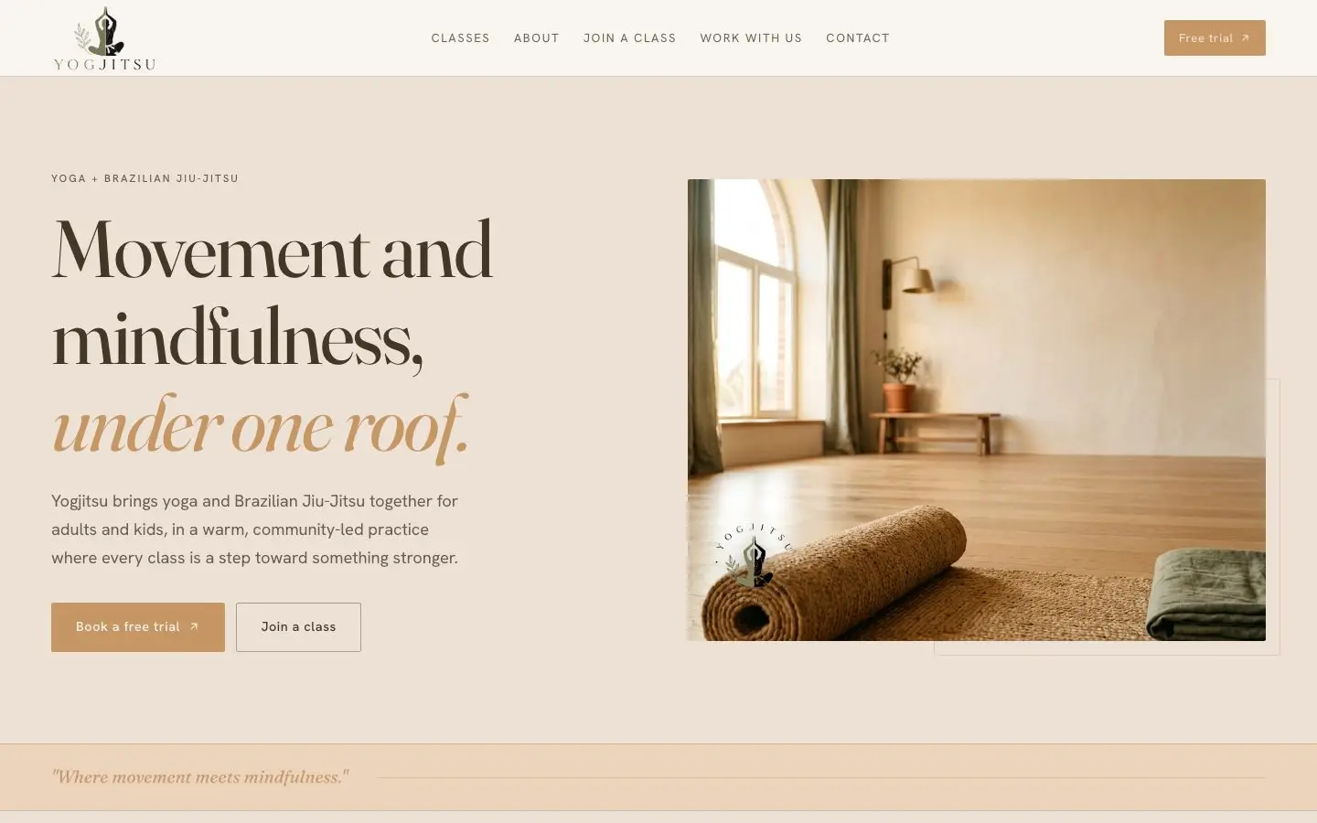 Yogjitsu yoga and jiu-jitsu studio website homepage, designed and built by Vervio Digital Co